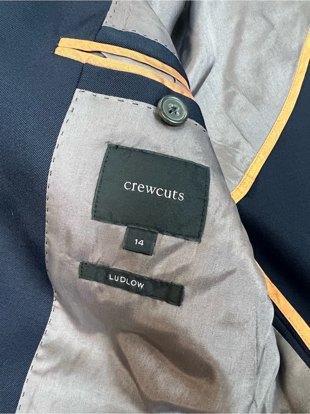 J CREW Crewcuts Boys Ludlow Suit Jacket Navy Blue Two Gold Button Size 14 Preppy - Picture 9 of 12